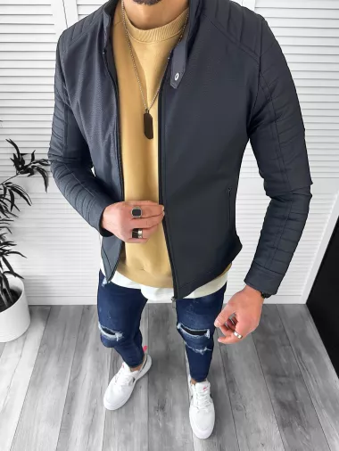 Geaca barbati bleumarin piele ecologica B2948 T57-3