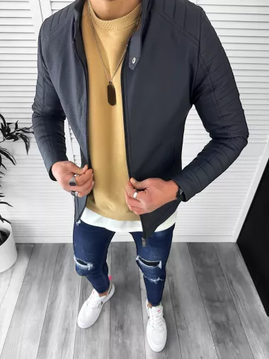 Geaca barbati bleumarin piele ecologica B2948 T57-3