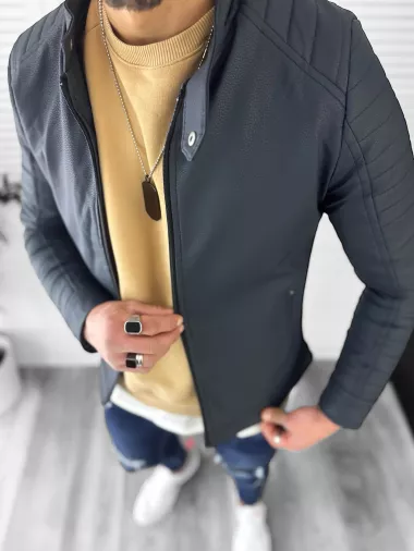 Geaca barbati bleumarin piele ecologica B2948 T57-3