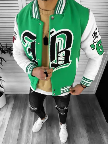 Geaca barbati verde de toamna cu imprimeu K162 P18-1.2