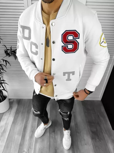 Geaca barbati de toamna cu imprimeu, alba K176 N7-4.1