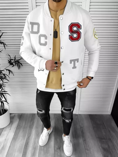 Geaca barbati de toamna cu imprimeu, alba K176 N7-4.1