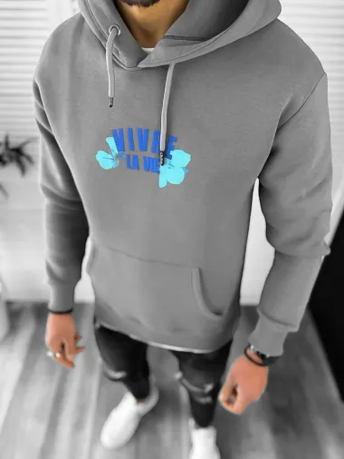 Hanorac barbati slim fitcu imprimeu pe spate, gri, 3066 P19-1.3