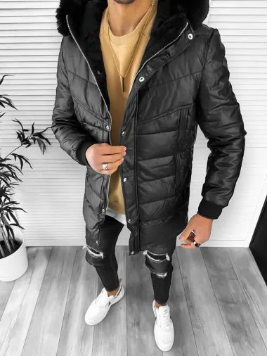 Geaca barbati de iarna,grosa, imblanita, neagra JUN9205 T9