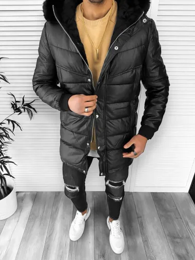 Geaca barbati de iarna,grosa, imblanita, neagra JUN9205 T9