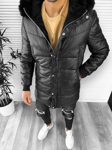 Geaca barbati de iarna,grosa, imblanita, neagra JUN9205 T9