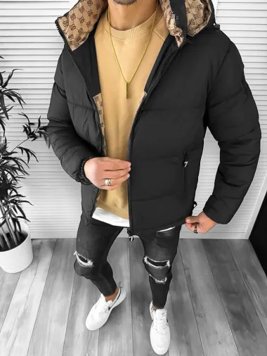 Geaca barbati de iarna, cu 2 fete, neagra A68 **