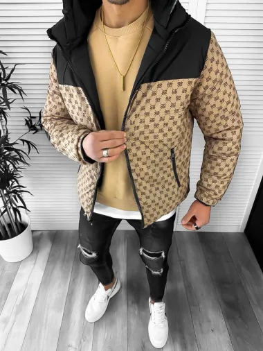 Geaca barbati de iarna, cu 2 fete, neagra A68 **