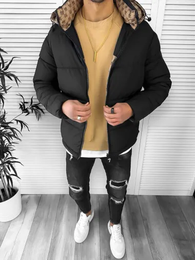 Geaca barbati de iarna, cu 2 fete, neagra A68 **