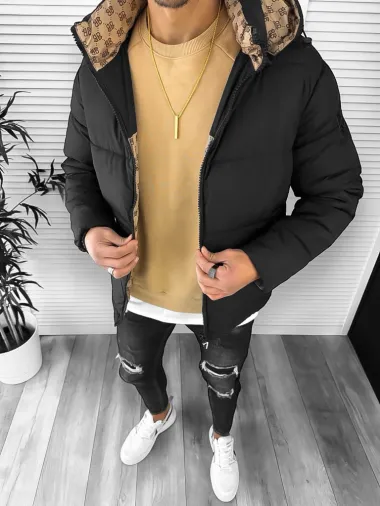 Geaca barbati de iarna, cu 2 fete, neagra A68 **