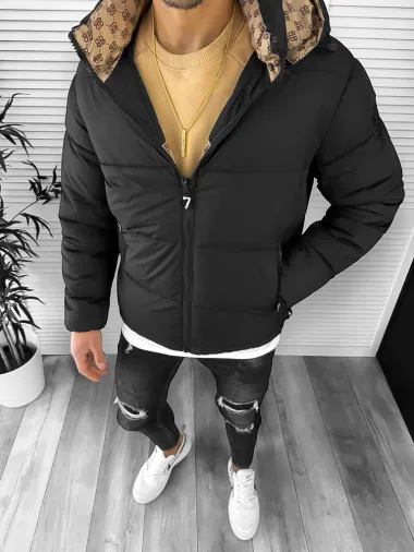 Geaca barbati de iarna, cu 2 fete, neagra A68 **