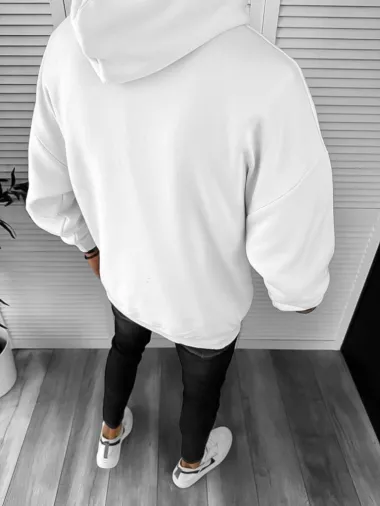 Hanorac barbati alb cu imprimeu slim fit k115 36-5 Hanorac barbati alb cu imprimeu slim fit k115 36-5
