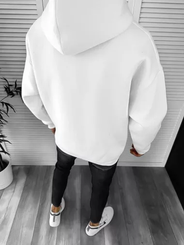 Hanorac barbati alb cu imprimeu slim fit k198 46-2