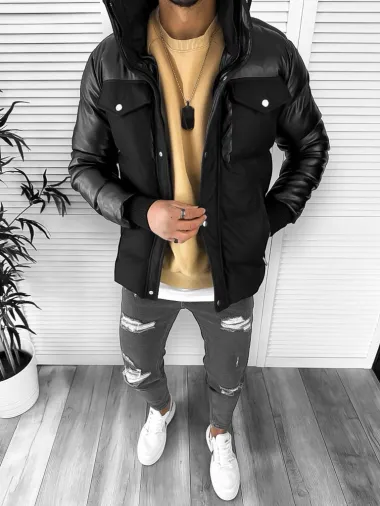 Geaca barbati groasa neagra de iarna 12348 D0-3