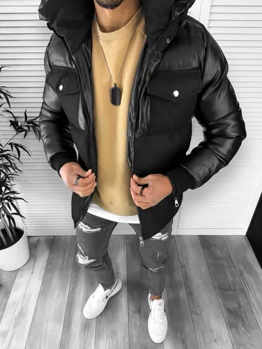 Geaca barbati groasa neagra de iarna cu gluga 12358 125-3