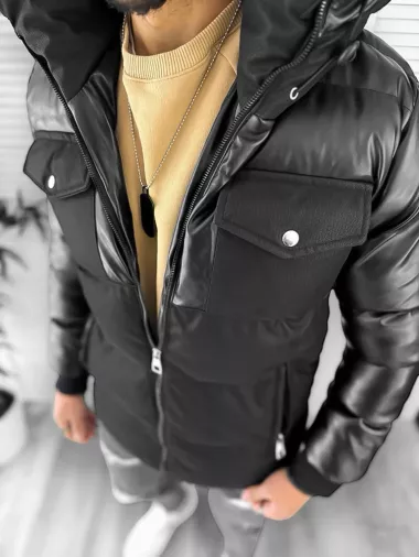 Geaca barbati groasa neagra de iarna cu gluga 12358 125-3