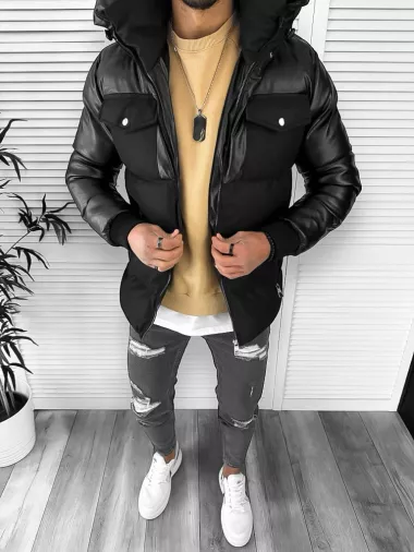 Geaca barbati groasa neagra de iarna cu gluga 12358 125-3