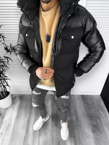 Geaca barbati groasa neagra de iarna cu gluga 12358 125-3