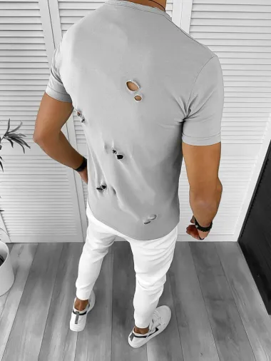 Tricou barbati gri, slim fit, 12995 O3-4.2