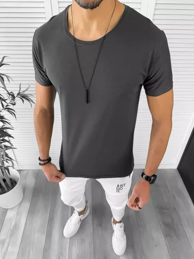 Tricou barbati gri inchis , slim fit, 12998 X4