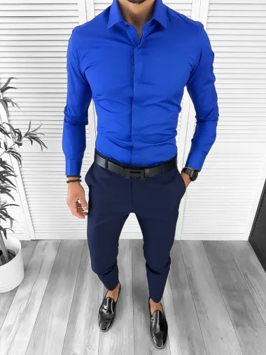 Camasa barbati albastra slim fit 13004 W19-3