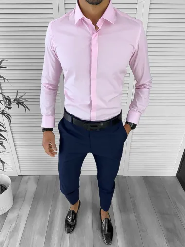 Camasa barbati roz slim fit 13006 E