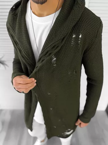 Cardigan barbati kaki cu gluga slim fit ZR T3559 S2