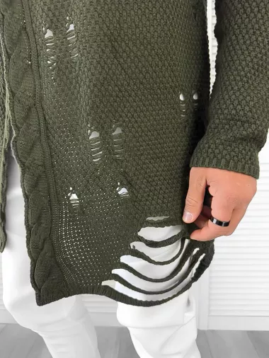 Cardigan barbati kaki cu gluga slim fit ZR T3559 S2