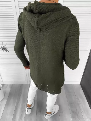 Cardigan barbati kaki cu gluga slim fit ZR T3559 S2