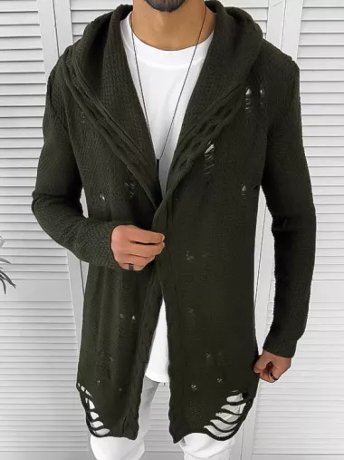 Cardigan barbati kaki cu gluga slim fit ZR T3559 S2