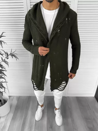 Cardigan barbati kaki cu gluga slim fit ZR T3559 S2