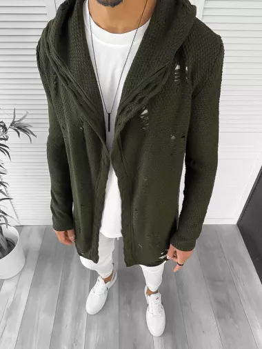 Cardigan barbati kaki cu gluga slim fit ZR T3559 S2