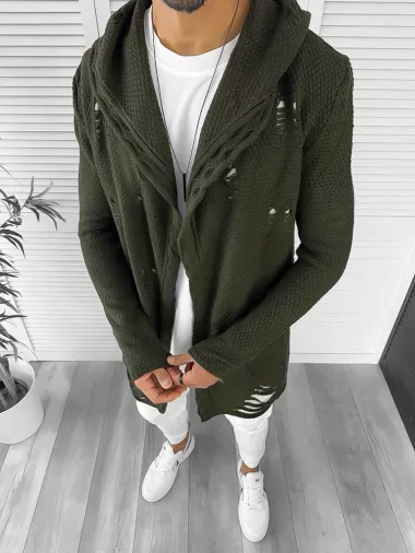 Cardigan barbati kaki cu gluga slim fit ZR T3559 S2