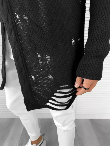 Cardigan barbati negru cu gluga slim fit ZR T3559 k7-5