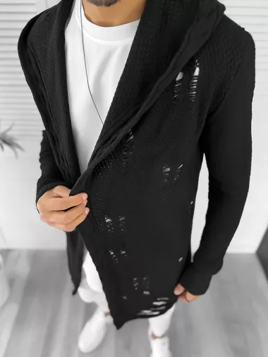 Cardigan barbati negru cu gluga slim fit ZR T3559 k7-5
