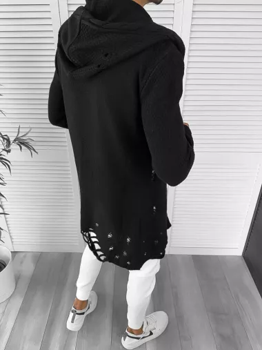 Cardigan barbati negru cu gluga slim fit ZR T3559 k7-5