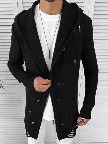 Cardigan barbati negru cu gluga slim fit ZR T3559 k7-5