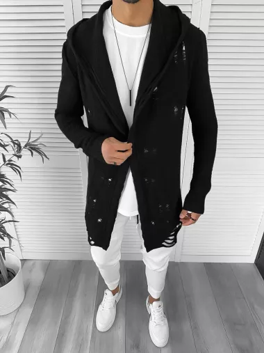 Cardigan barbati negru cu gluga slim fit ZR T3559 k7-5