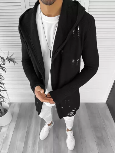 Cardigan barbati negru cu gluga slim fit ZR T3559 k7-5