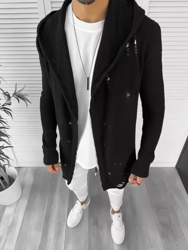 Cardigan barbati negru cu gluga slim fit ZR T3559 k7-5