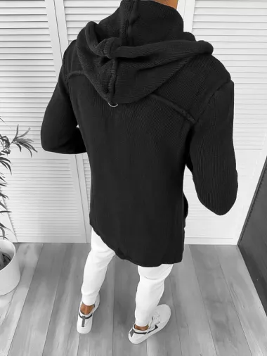Cardigan barbati negru cu gluga slim fit ZR T3615 P19-4.3