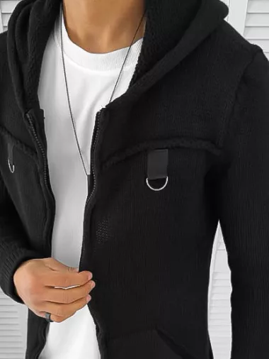 Cardigan barbati negru cu gluga slim fit ZR T3615 P19-4.3