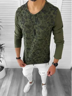 Bluza barbati kaki slim fit 7070 P19-3.3 Bluza barbati kaki slim fit 7070 P19-3.3