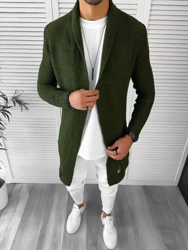 Cardigan barbati kaki slim fit ZR T3557 117-5