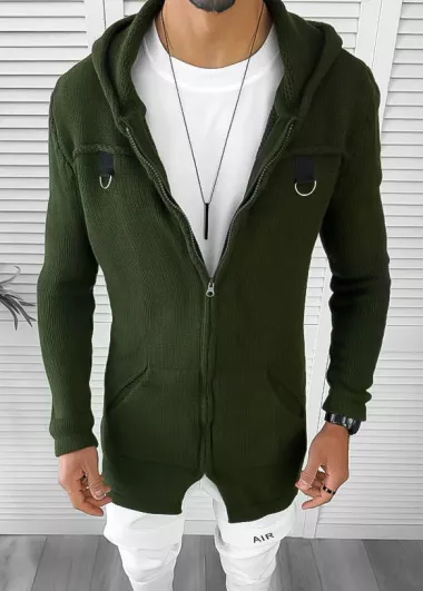 Cardigan barbati kaki cu gluga slim fit ZR T3615 P19-4.3