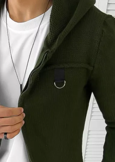 Cardigan barbati kaki cu gluga slim fit ZR T3615 P19-4.3