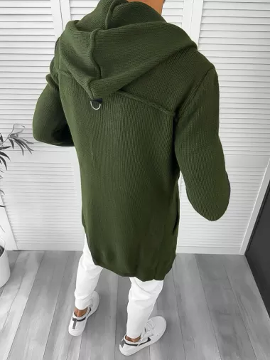 Cardigan barbati kaki cu gluga slim fit ZR T3615 P19-4.3