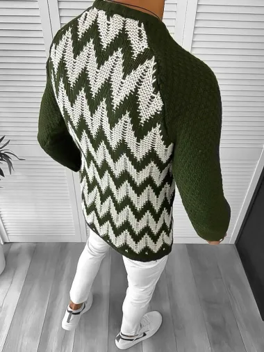 Pulover barbati gros slim fit kaki T3613 100-2