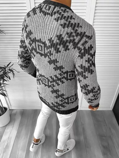 Pulover barbati gros slim fit gri ZR T3623 S3