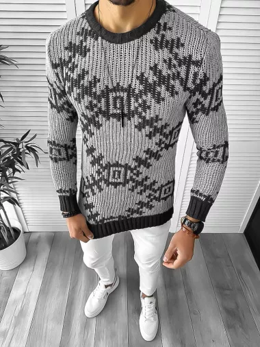 Pulover barbati gros slim fit gri ZR T3623 S3